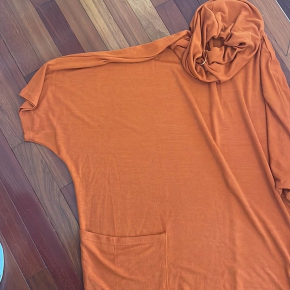 QED London Rust-Orange Long Cowl Neck Sweater Pockets - Picture 5 of 5